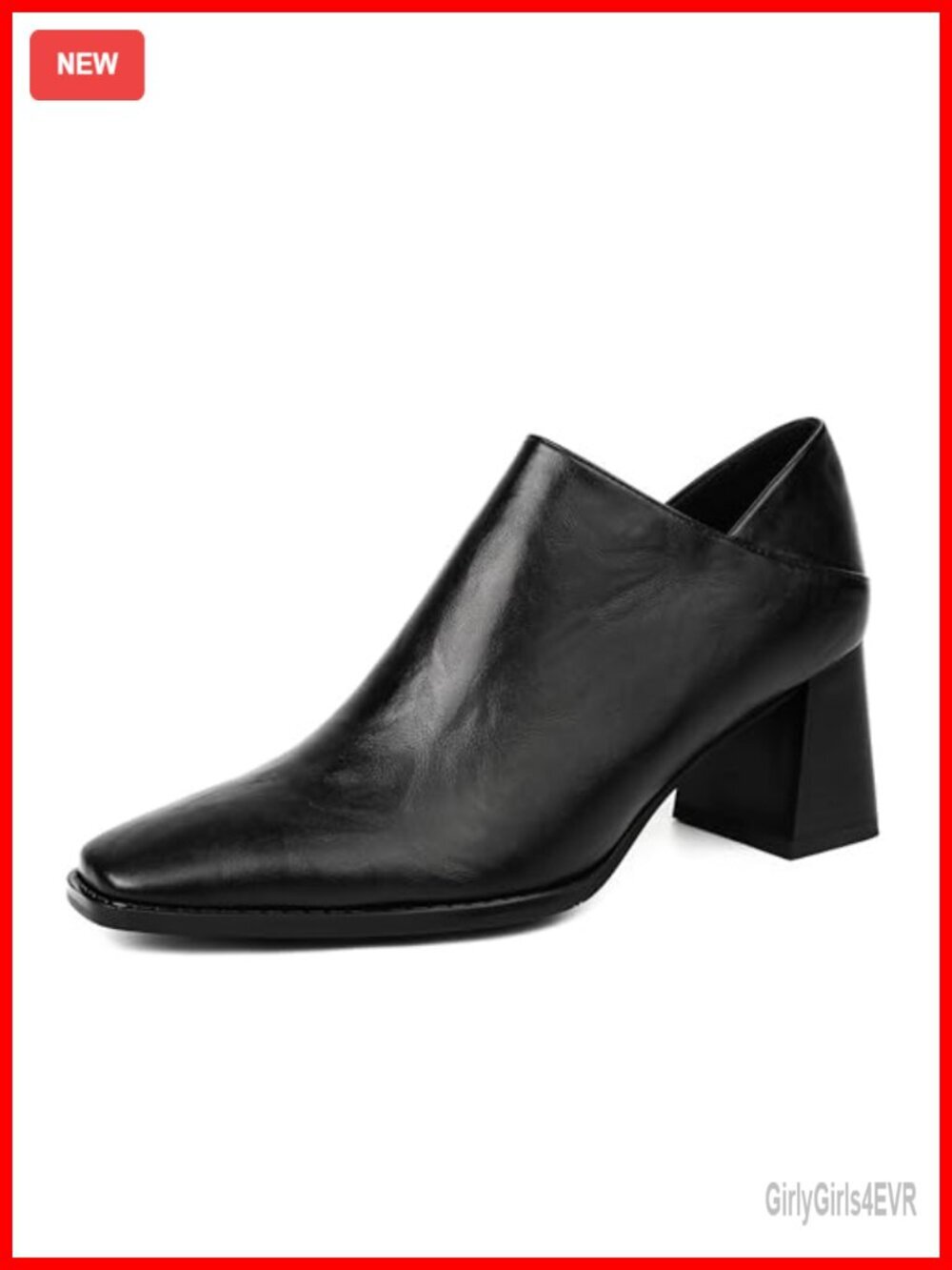 Faux Leather Chunky Heel Pumps Square Toe Block Heel Dress Shoes Slip On
